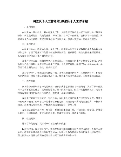 调查队个人工作总结_综采队个人工作总结