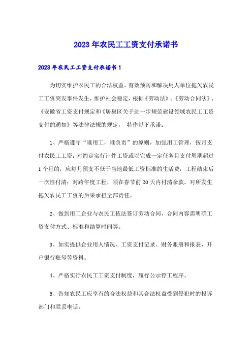 2023年农民工工资支付承诺书