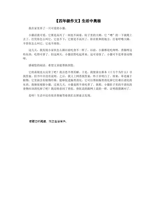 【四年级作文】生活中奥秘