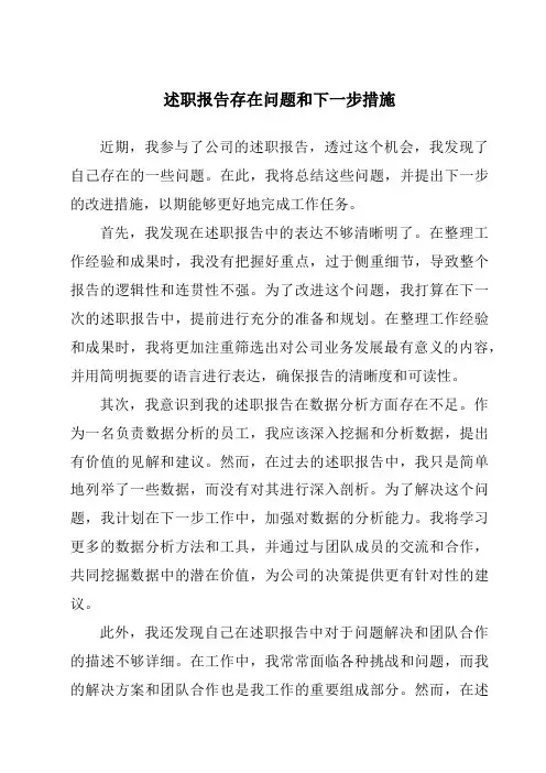 述职报告存在问题和下一步措施