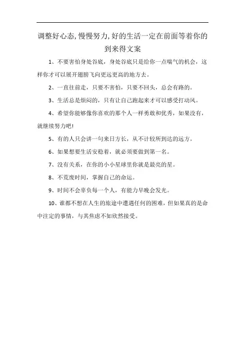 调整好心态,慢慢努力,好的生活一定在前面等着你的到来得文案