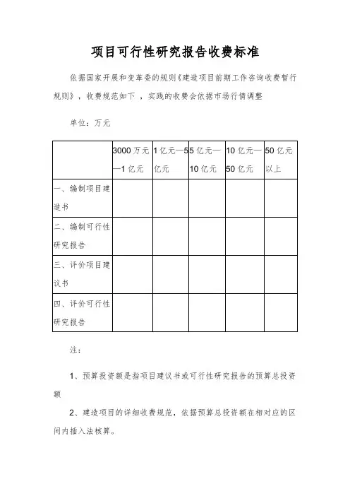 项目可行性研究报告收费标准