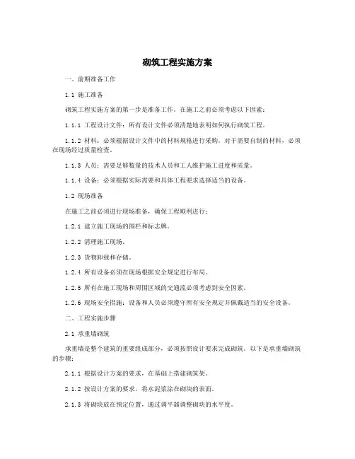 砌筑工程实施方案