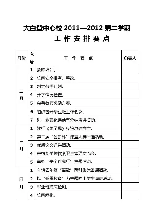 大白登中心校2011—2012第二学期工作要点