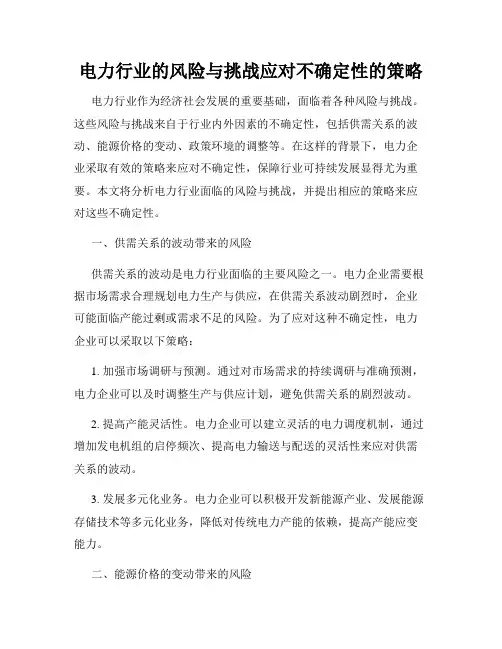 电力行业的风险与挑战应对不确定性的策略