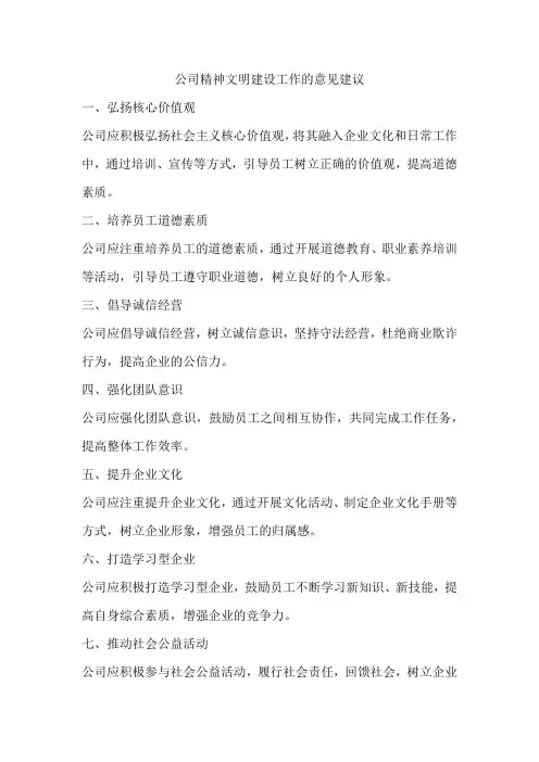 公司精神文明建设工作的意见建议