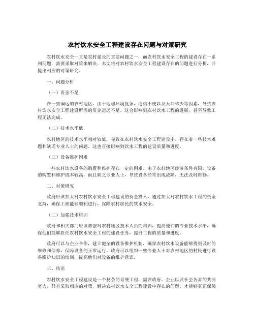 农村饮水安全工程建设存在问题与对策研究