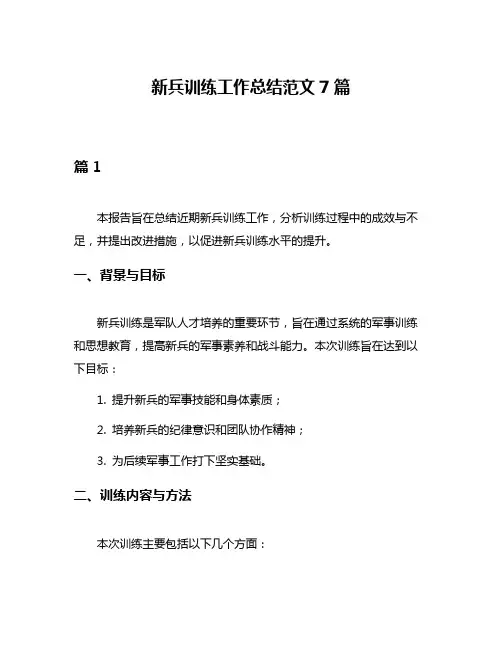 新兵训练工作总结范文7篇