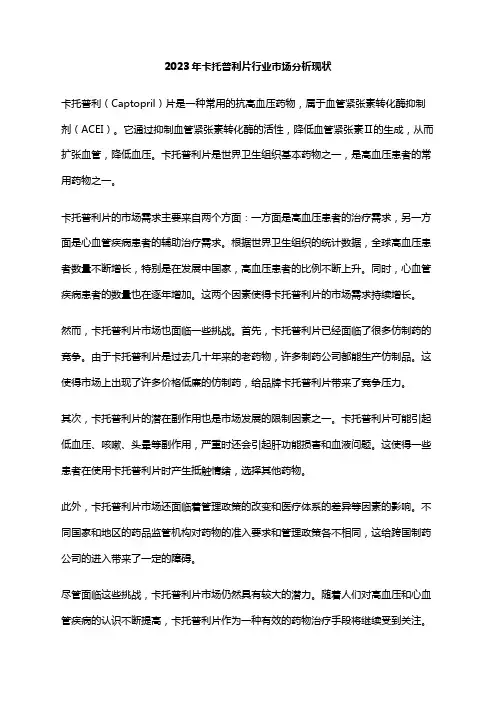 2023年卡托普利片行业市场分析现状