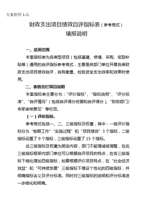 财政支出项目绩效自评指标表(参考格式)