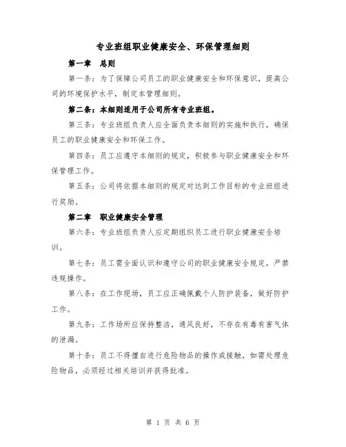 专业班组职业健康安全、环保管理细则（3篇）