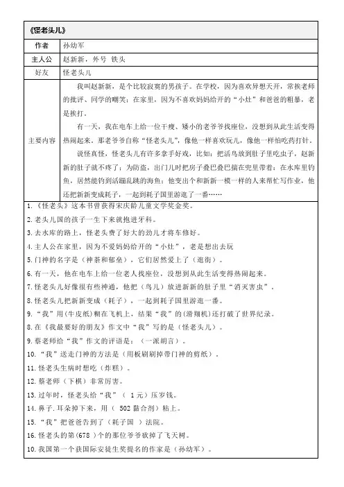二年级阅读内容题《怪老头儿》