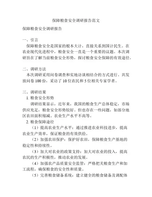 保障粮食安全调研报告范文