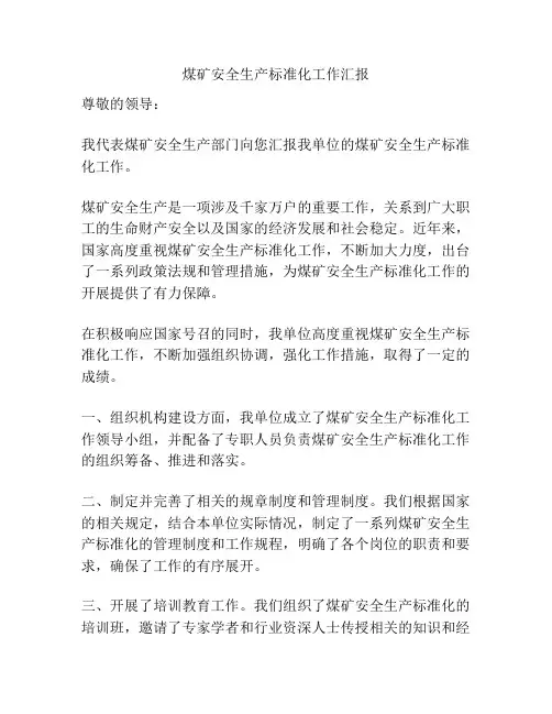 煤矿安全生产标准化工作汇报