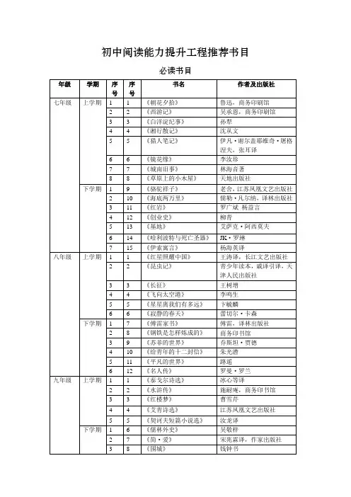 初中阅读能力提升工程推荐书目