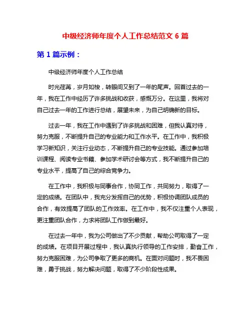 中级经济师年度个人工作总结范文6篇