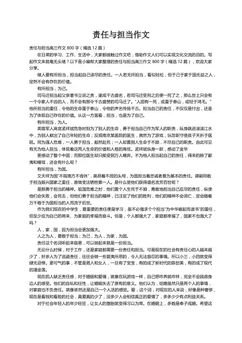 责任与担当高三作文800字（精选12篇）