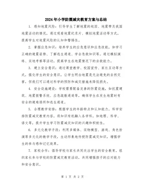 2024年小学防震减灾教育方案与总结