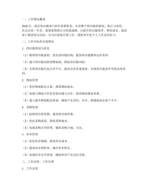 个人工作总结供应链部门