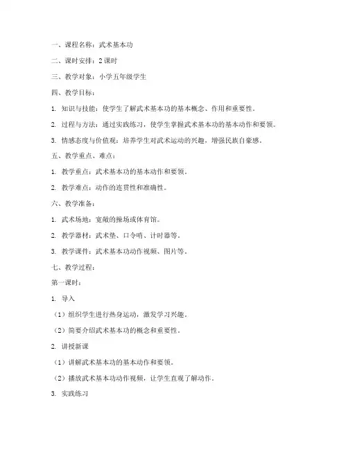 武术基本功教案模板范文