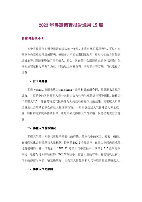 2023年雾霾调查报告通用15篇