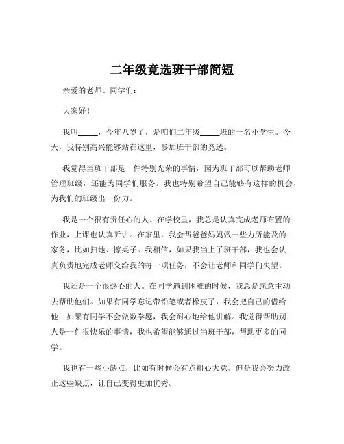 二年级竞选班干部简短
