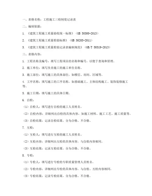 工程施工三检制度表格