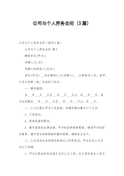 公司与个人劳务合同(3篇)
