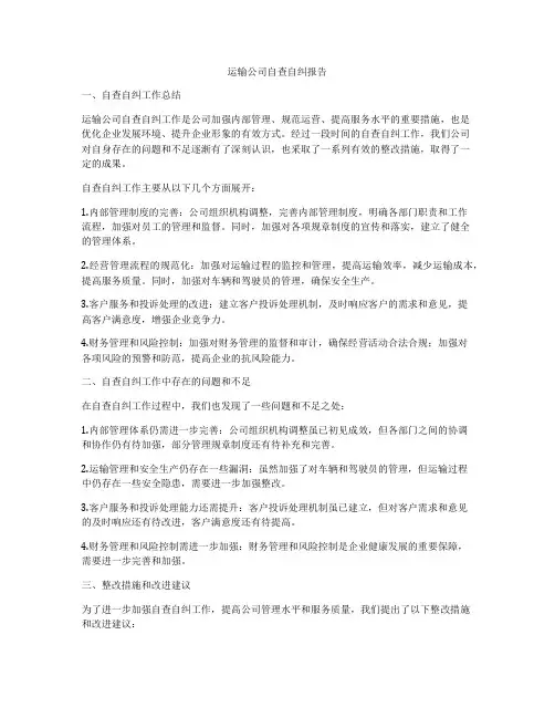 运输公司自查自纠报告
