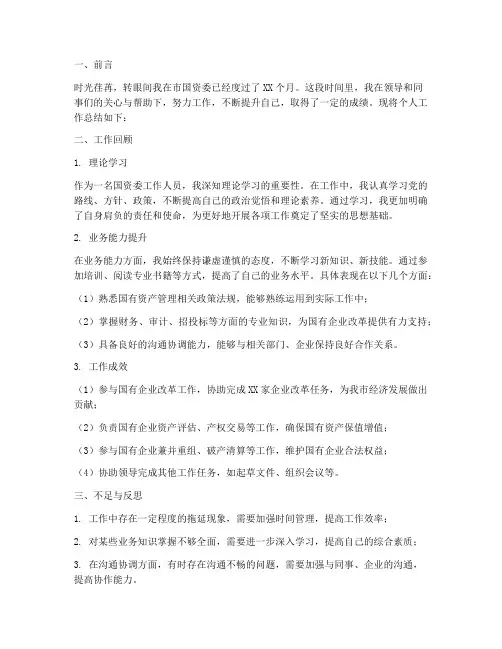 巿国资委个人工作总结