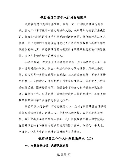 2024年银行柜员工作个人计划标准范本（三篇）
