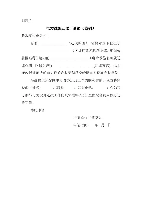 (完整版)电力设施迁改申请函
