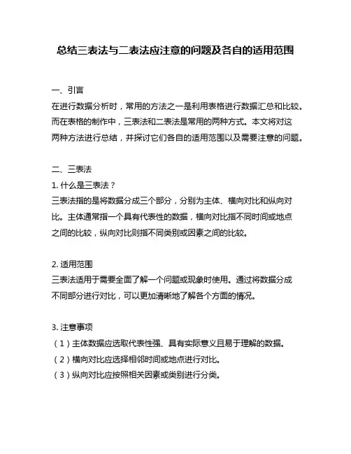 总结三表法与二表法应注意的问题及各自的适用范围