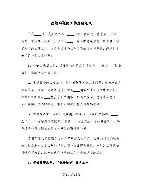 经理助理的工作总结范文(五篇)