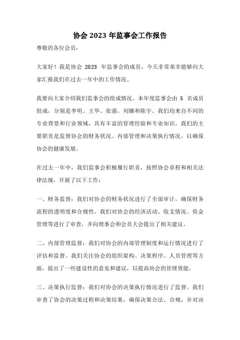 协会2023年监事会工作报告