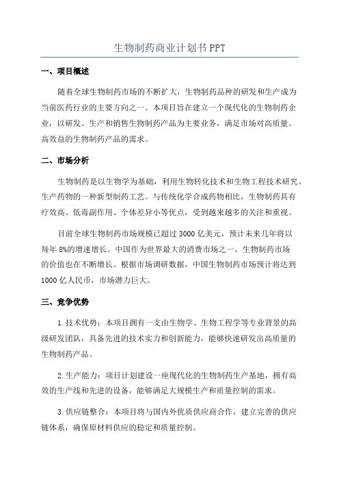生物制药商业计划书PPT