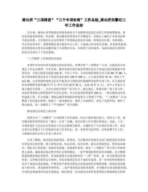 派出所“三项排查”“三个专项治理”工作总结_派出所民警近三年工作总结