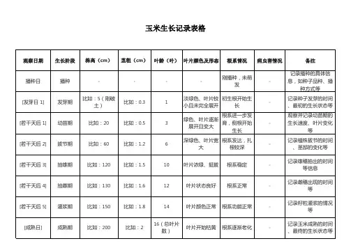 玉米生长记录表格