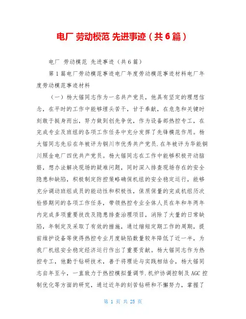 电厂 劳动模范 先进事迹(共6篇)