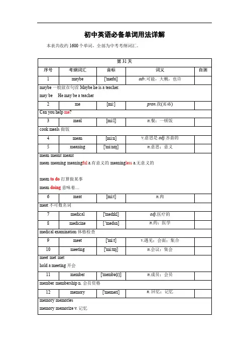 第31天 maybe~miss-中考英语考纲必备重点词汇用法详解