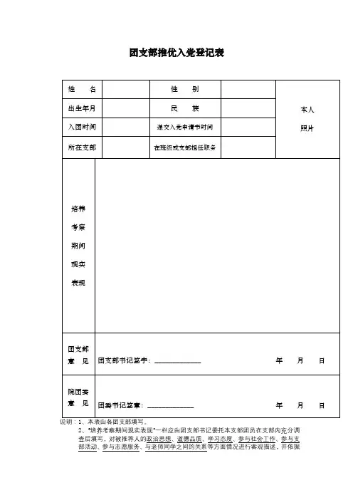 团支部推优入党登记表【模板】