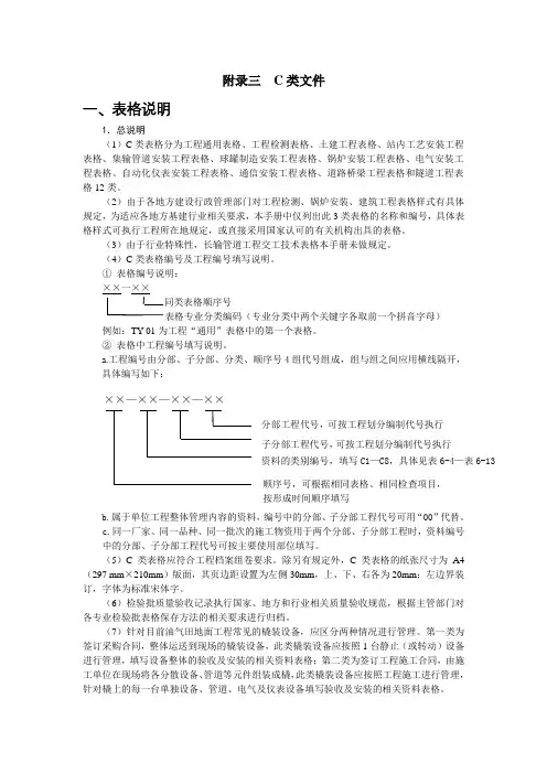 中国石油天然气股份有限公司油气田地面建设工程(项目)竣工验收手册2017版附录三 C类文件    施工记录