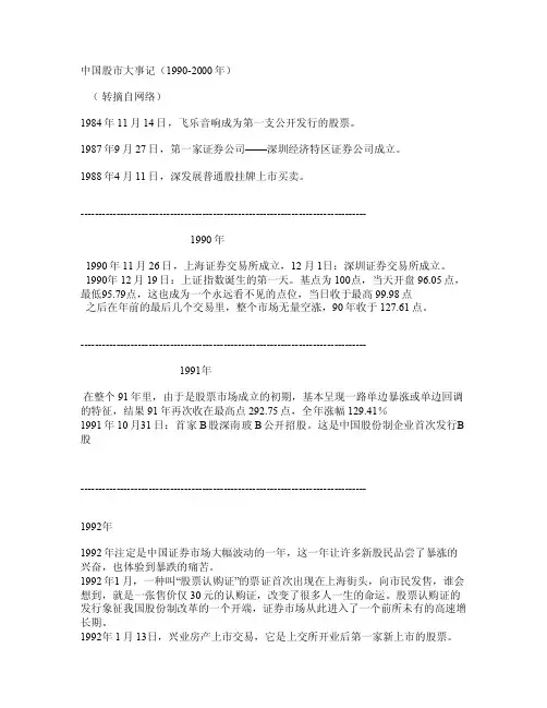 中国股市大事记（1990-2000年）
