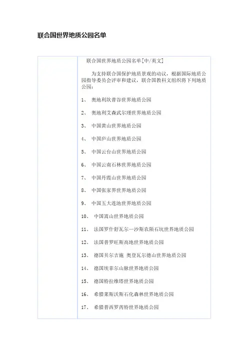 联合国世界地质公园名单