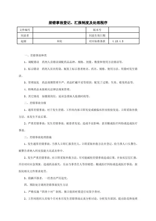 发药差错登记、报告制度及处置程序