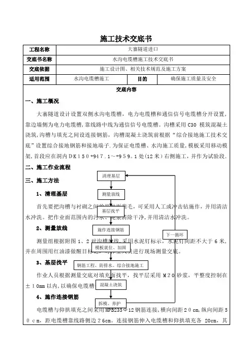 水沟电缆槽施工技术交底书