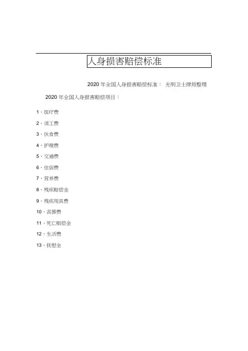 2020最新人身损害赔偿标准-2020赔付标准