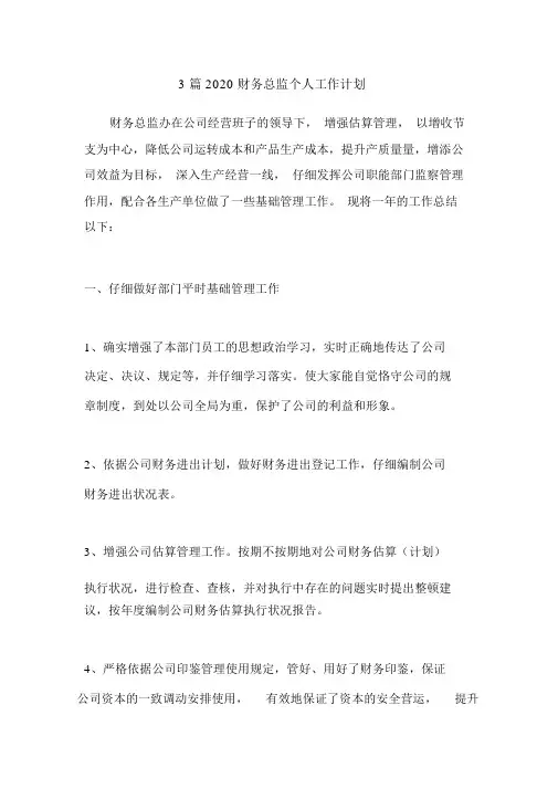 3篇2020财务总监个人工作计划.doc