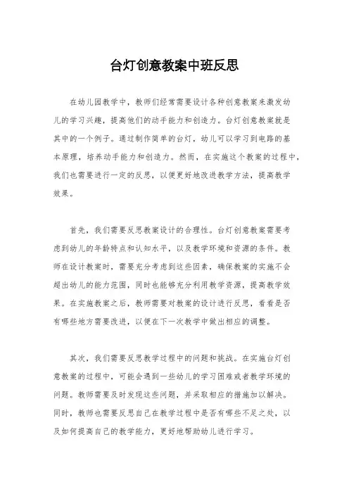 台灯创意教案中班反思
