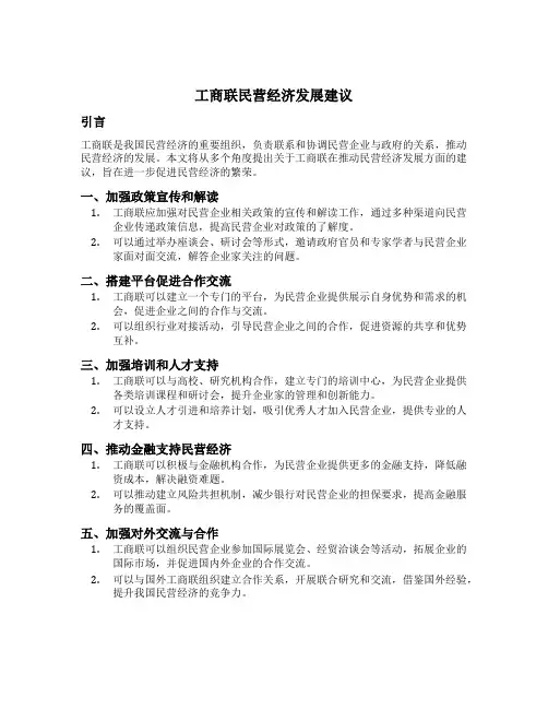 工商联民营经济发展建议